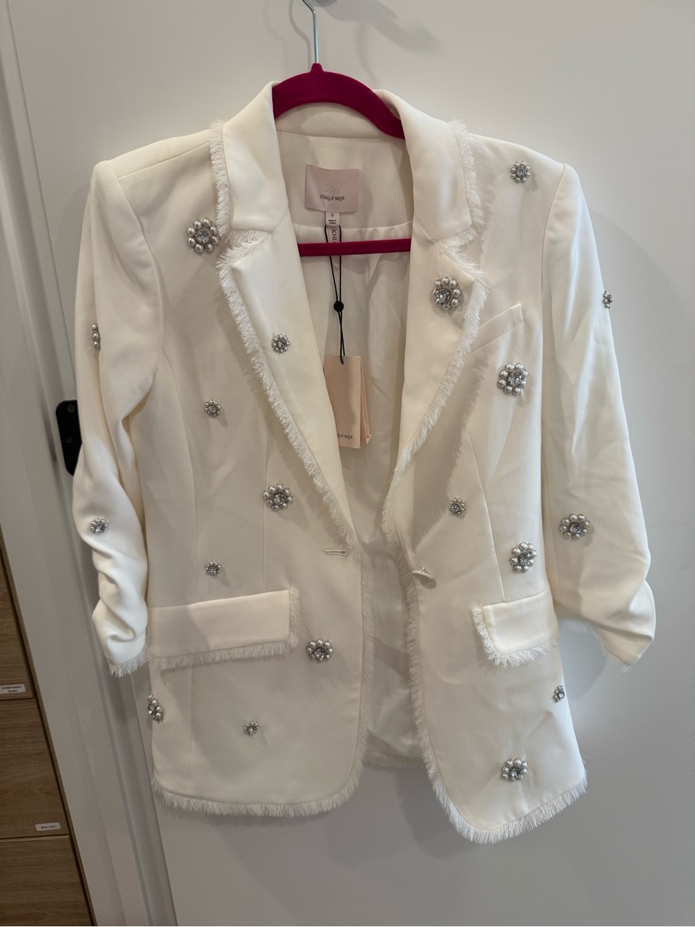 cinq a sept White Embellished Fringe Blazer